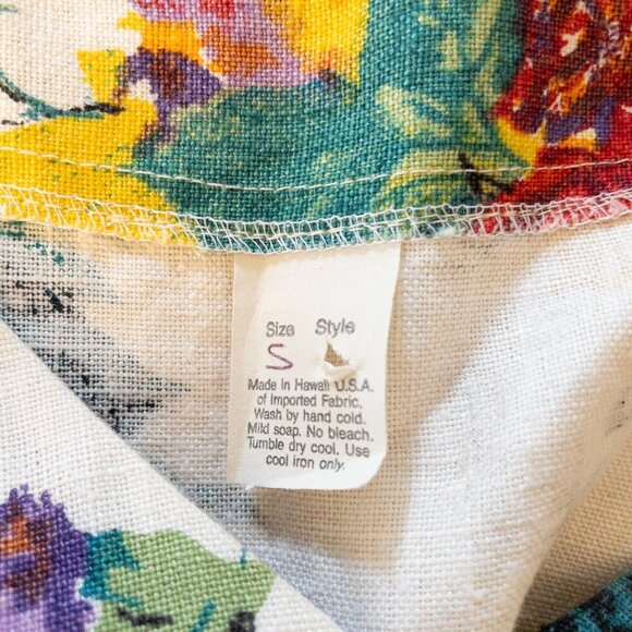 Vintage Hawaii-Made Floral Button Front Crop Top Linen Blend Shirt Size Small - Picture 3 of 4